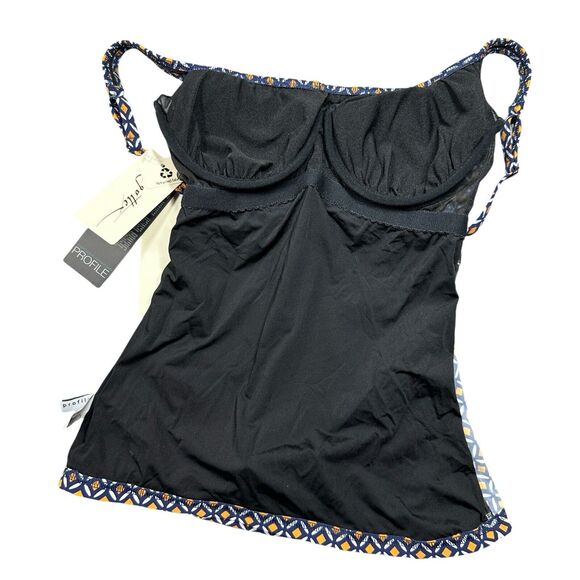 Gottex Tankini Swim Top Size 32D Blue Orange White Padded Underwire Geometric - Picture 5 of 11